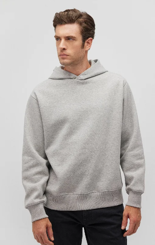 SNAP-BUTTON HOODIE IN LIGHT GREY MELANGE Traditional Men's Wool