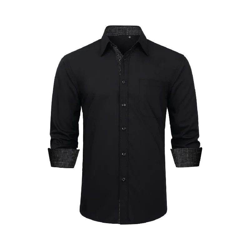 Men's Patchwork Dress Shirt with Pocket - F1-BLACK Refined Men's Hand