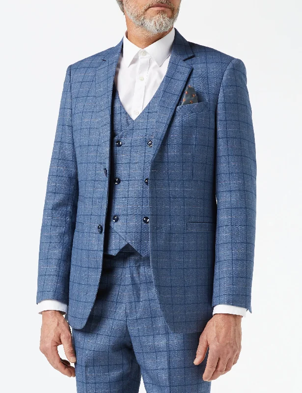 HECTOR - BLUE WINDOWPANE CHECK JACKET & WAISTCOAT Preppy Men's College