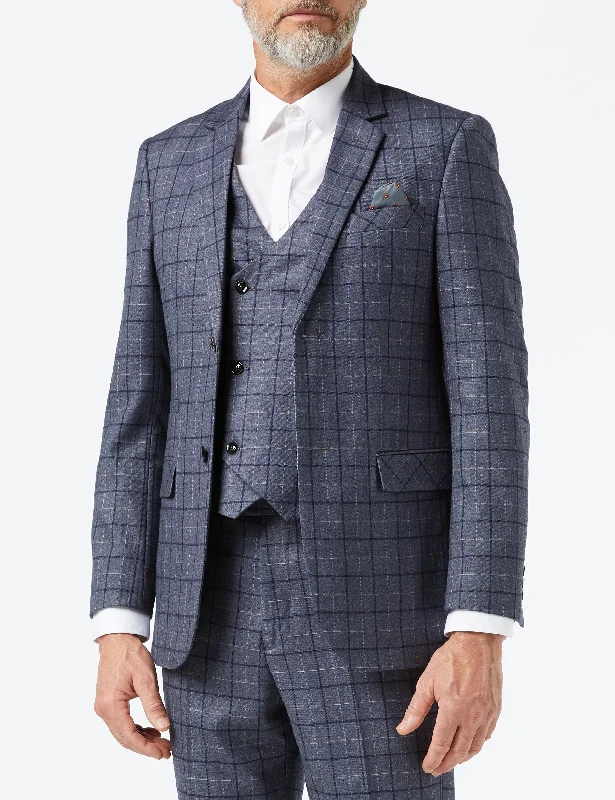 HECTOR - GREY WINDOWPANE CHECK JACKET & WAISTCOAT Trendy Men's Oversized