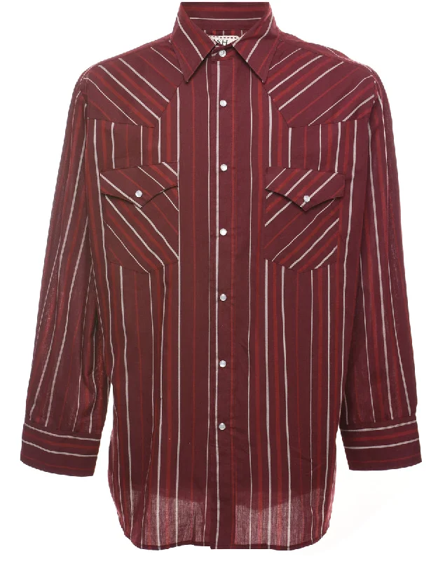 Striped Maroon Western Shirt - L Monochromatic Office Style