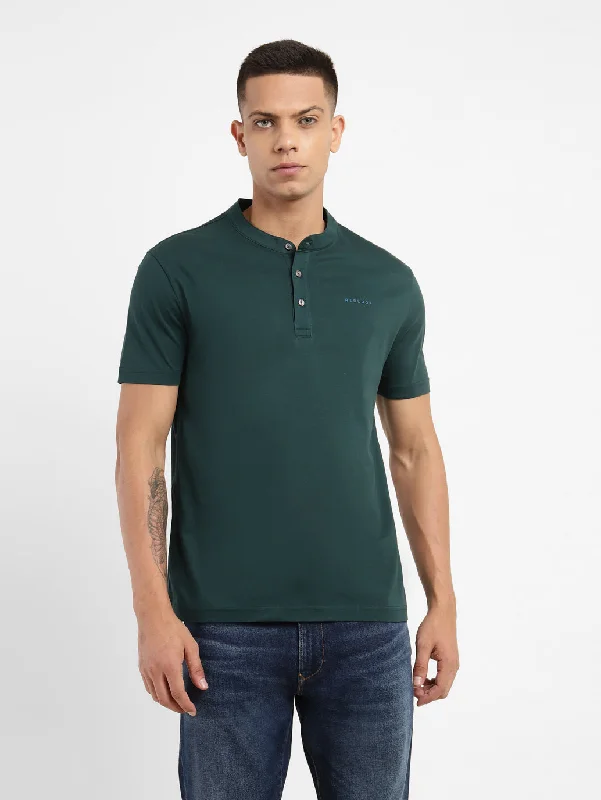 Men's Solid Henley Neck T-shirt British Gentleman Style