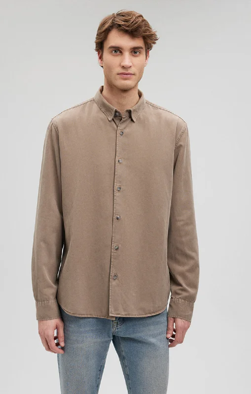 BUTTON-UP LONG SLEEVE SHIRT IN PURE CASHMERE Laid