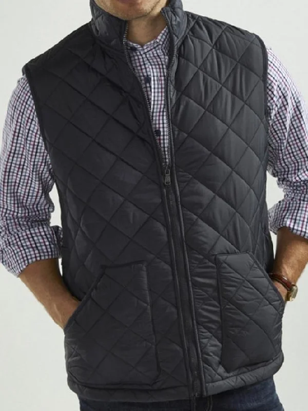 FLEECE LINED QUILTED NAVY GILET Vintage Men's 1970S Disco