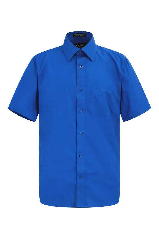 Men's Regular Fit Short Sleeve Solid Color Dress Shirts (Royal blue) Cool Men's Distressed