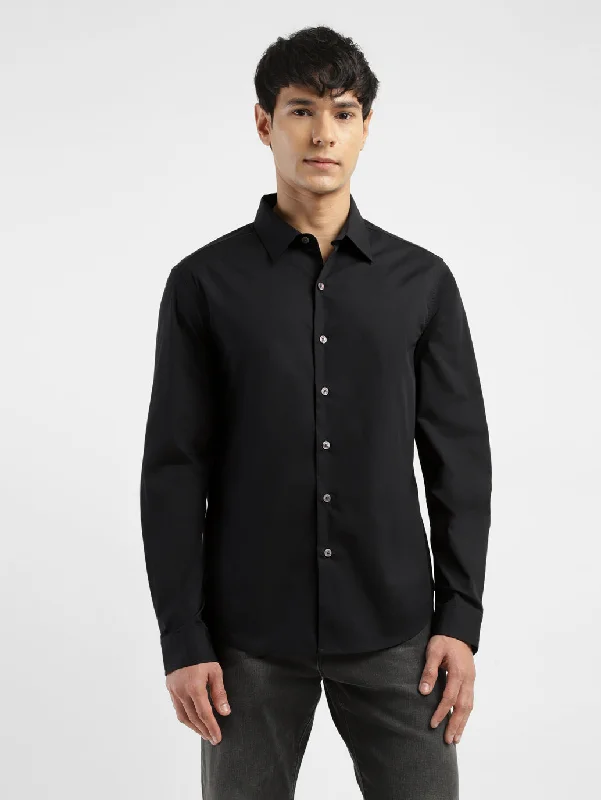 Men's Solid Spread Collar Shirt Casual Men's Short