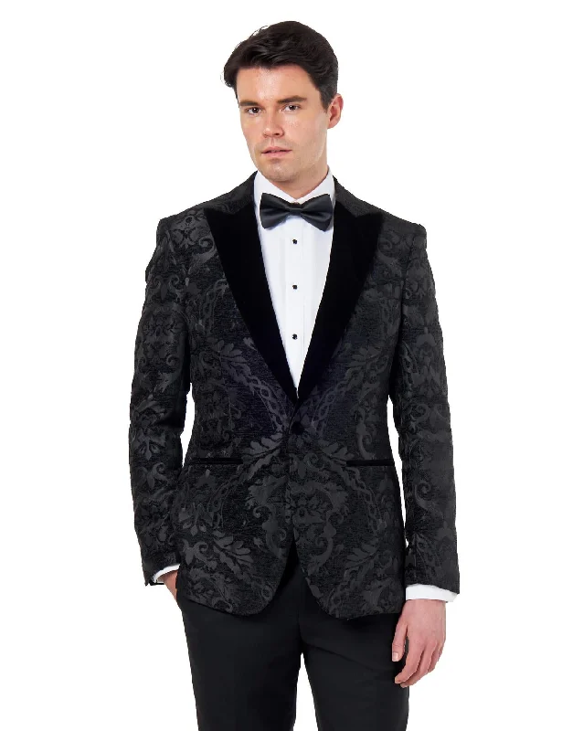 GLEN – BLACK ORNATE JACQUARD PRINT TUXEDO JACKET Tough Men's Military