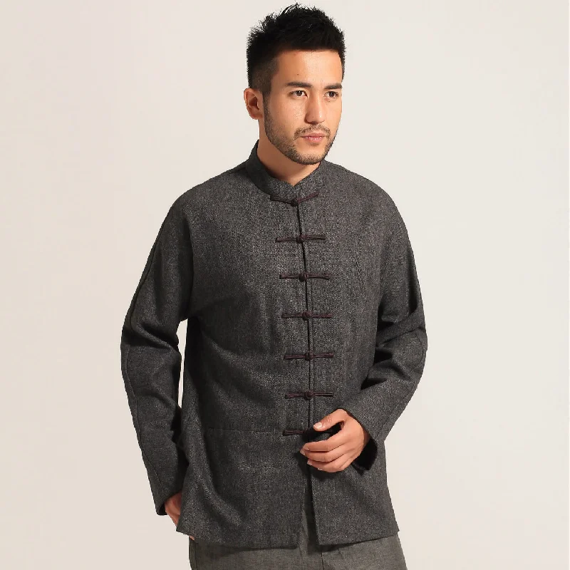 Mandarin Collar Traditional Woolen Chinese Jacket Classic Men's Pin