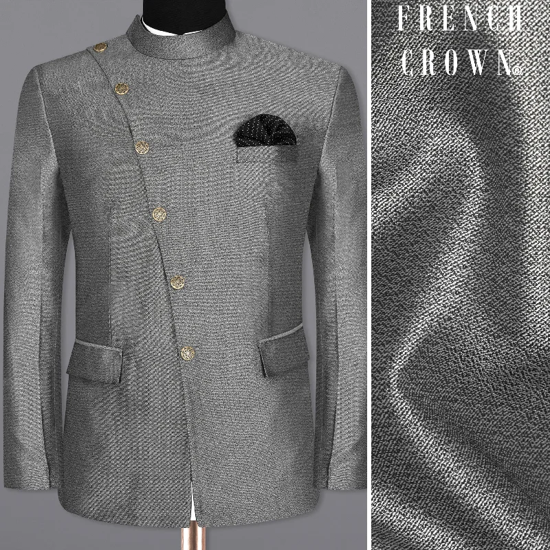 Friar Gray Cross Placket Bandhgala Designer Blazer Earthy Men's Hemp