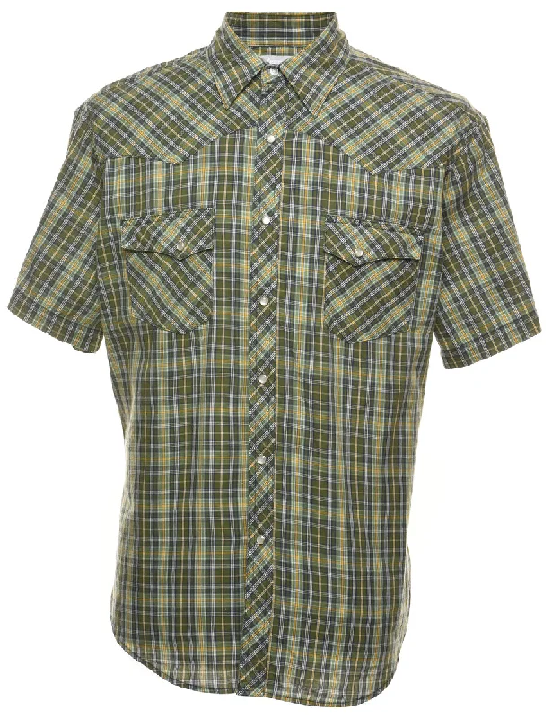 Wrangler Checked Green Short Sleeve Shirt - L Casual Men's Japanese 