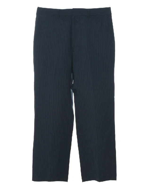 Stripy Pattern Navy Casual Trousers - W32 L28 Preppy Men's College