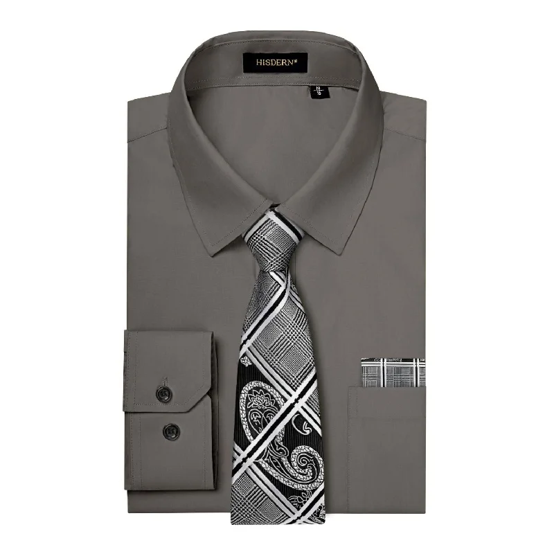 Men's Shirt with Tie Handkerchief Set - GREY Masculine Men's 