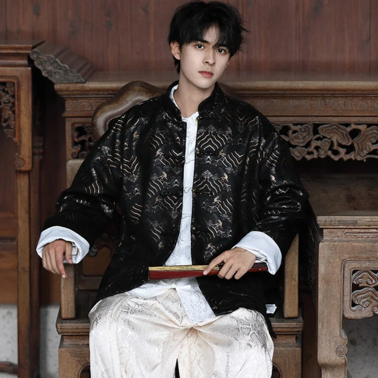 Traditional Chinese Tang Suit - Luxury Fleece Winter Jacket for Men Hip Men's Retro