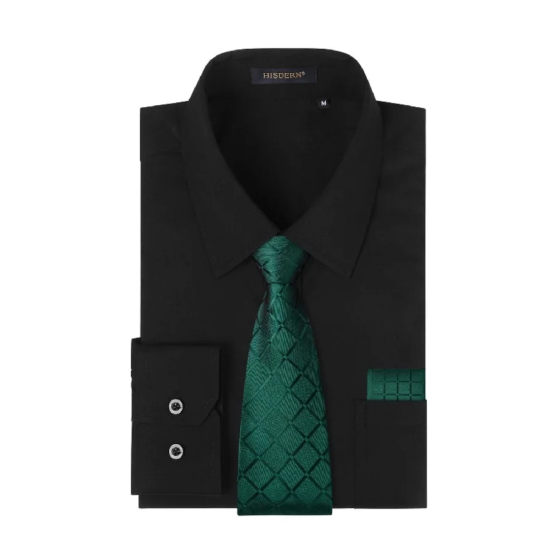 Men's Shirt with Tie Handkerchief Set - BLACK/GREEN Bohemian Men's Free