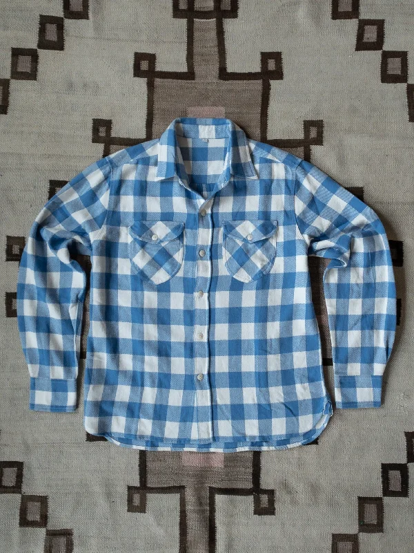 Washed Flannel Workshirt - Ox Blue/Cream Buffalo Plaid Sophisticated Men's French