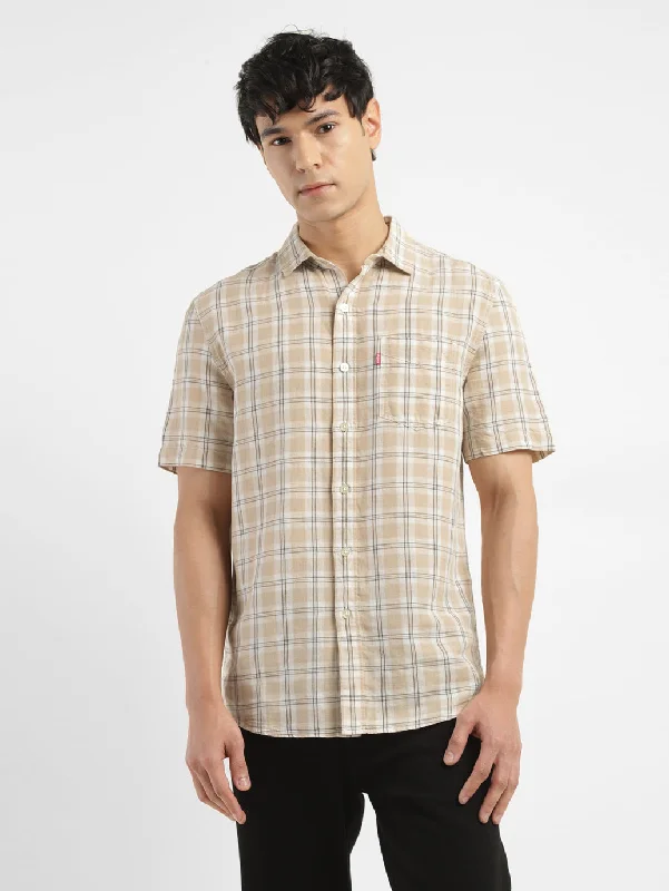 Men's Checkered Slim Fit Linen Shirt Earthy Men's Hemp