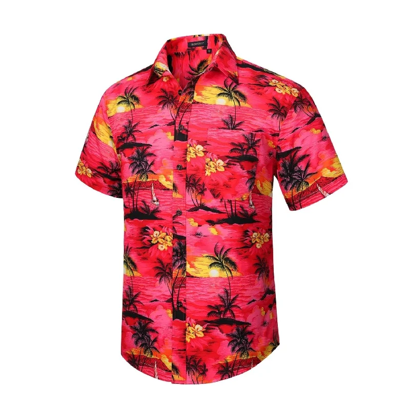 Funky Hawaiian Shirts with Pocket - A2-RED PALM Sophisticated Men's 