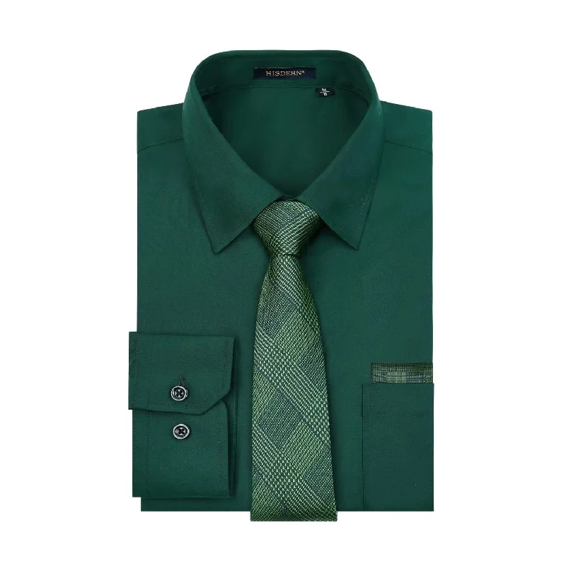 Men's Shirt with Tie Handkerchief Set - GREEN FOREST Refined Men's Classic 