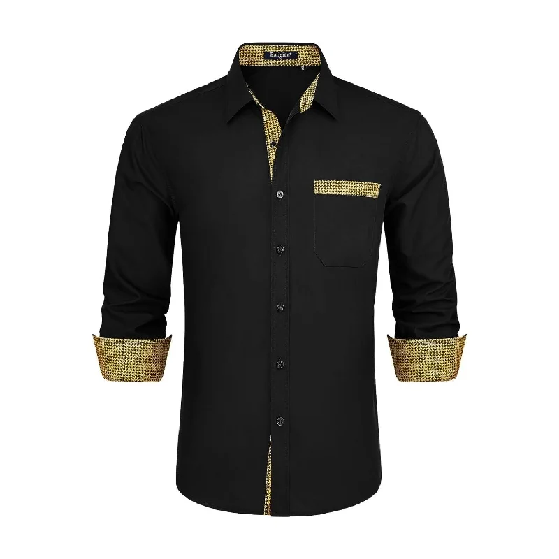 Men's Patchwork Dress Shirt with Pocket - 04-BLACK GOLD Refined Men's Velvet