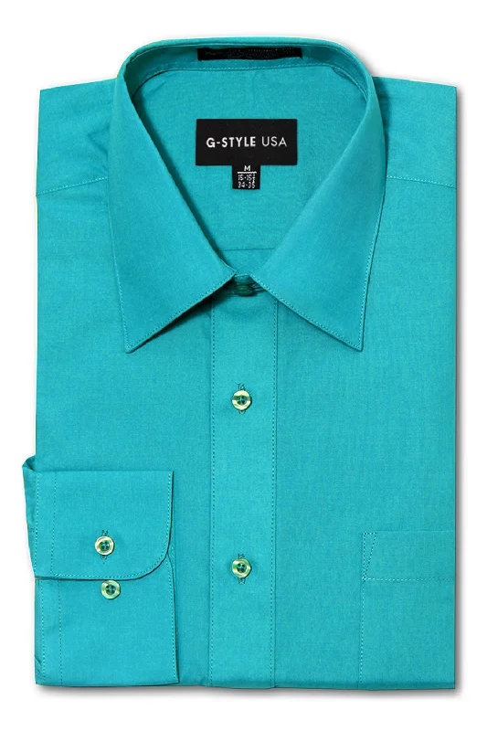 Men's Basic Solid Color Button Up Dress Shirt (Turquoise) Traditional Men's Wool