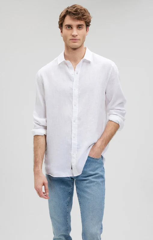 LINEN BUTTON-UP SHIRT IN WHITE Stylish Men's Tropical 