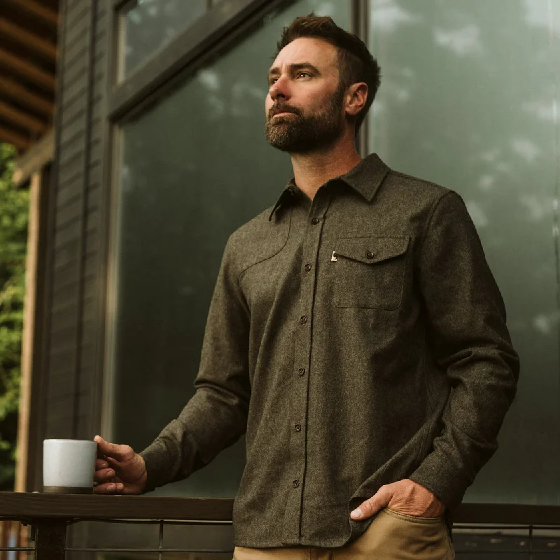 Gunnison Wool-Blend Solid Flannel Shirt | Heather Green Sleek Men's Contemporary 