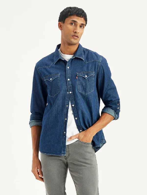 Men's Solid Regular Fit Denim Shirt Tough Men's Military