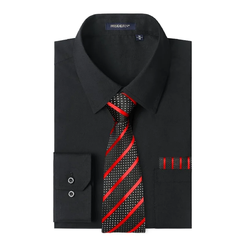 Men's Shirt with Tie Handkerchief Set - BLACK/RED Cozy Men's Sherpa