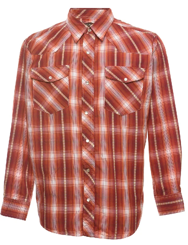 Burnt Orange Classic Checked Shirt - M Cozy Men's Sherpa