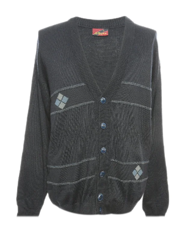 Blue Long Sleeved Cardigan - M Sleek Men's Metallic