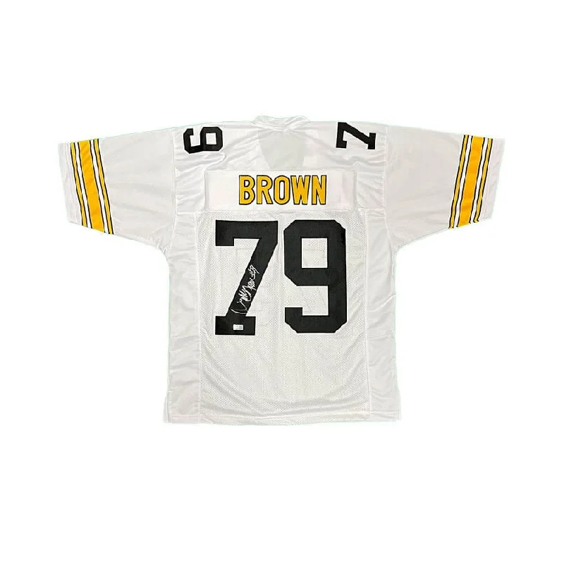 Larry Brown Signed Custom White Football Jersey Sleek Men's Contemporary 