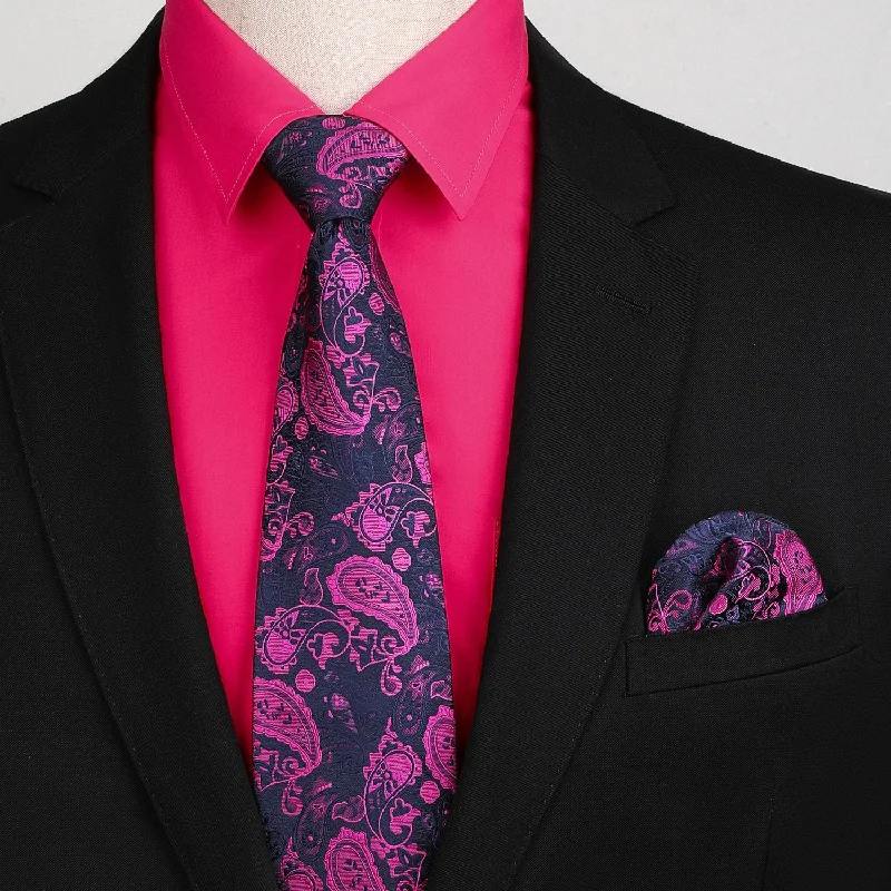 Men's Shirt with Tie Handkerchief Set - 05-HOT PINK Dynamic Men's Glow