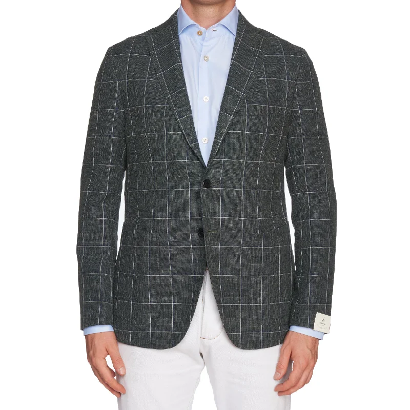 LUIGI BORRELLI "PROCIDA-I" Green Windowpane Wool-Linen-Silk Jacket 52 NEW US 42 Relaxed Men's Australian 