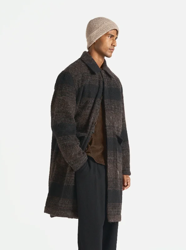 Universal Works Account Coat in Brown/Black Alpaca Recycled Mix Modern Men's Geometric