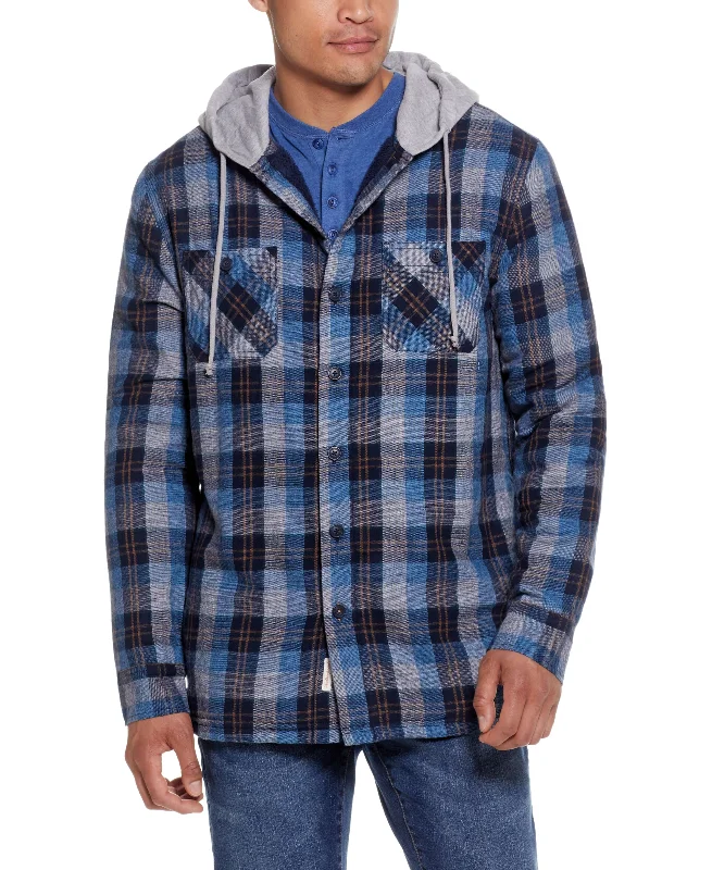 Sherpa Lined Hooded Shirt Jacket In Blue Elegant Men's Cashmere