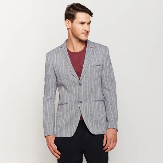 Grey Double Stripes Linen Blazer Cool Men's Skate