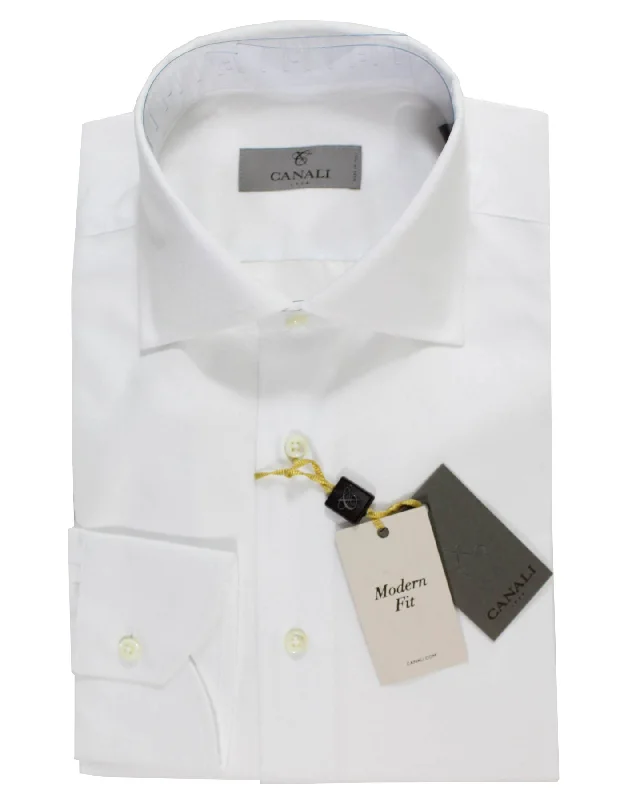 Canali Shirt White - Evening Shirt 40 - 15 3/4 Modern Fit Classic Men's Pin