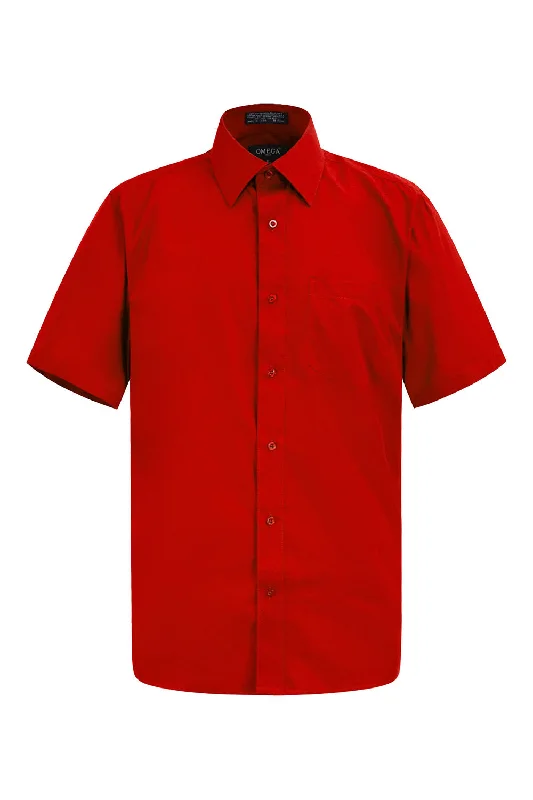 Men's Regular Fit Short Sleeve Solid Color Dress Shirts (Red) Practical Men's Quick