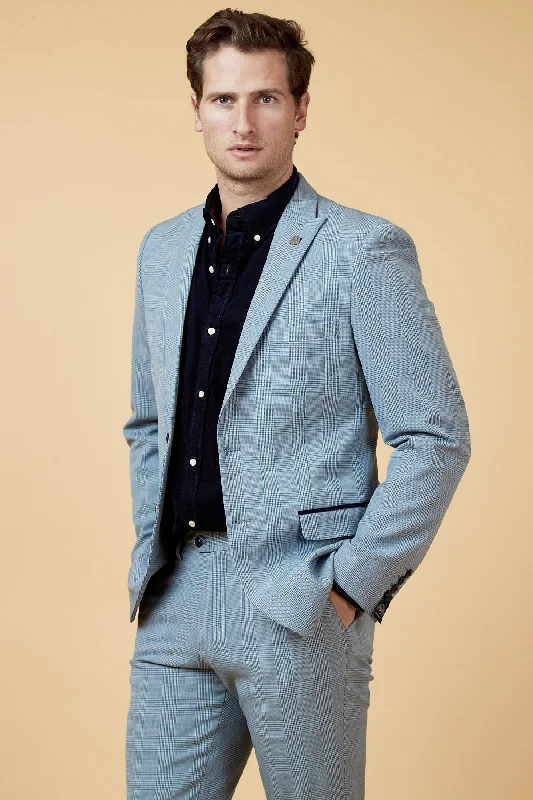 BROMLEY - Sky Blue Check Blazer Refined Men's Velvet