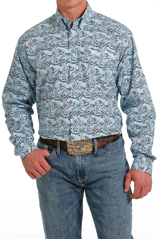 Cinch Men’s Light Blue Paisley Print Shirt Sporty Men's Tennis