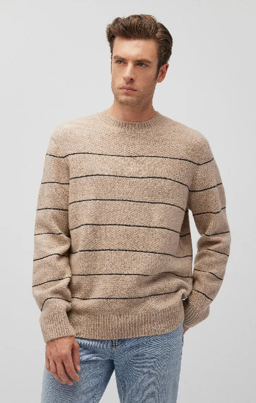 STRIPED CREW NECK SWEATER IN OATMEAL MELANGE Lumberjack