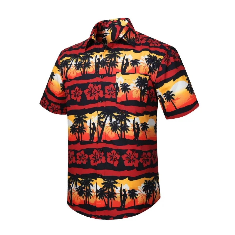 Funky Hawaiian Shirts with Pocket - 16-RED\ORANGE Relaxed Men's Beach