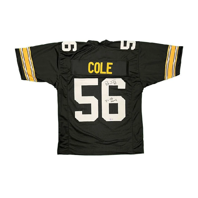 Robin Cole Signed Custom Black Football Jersey with 2X SB Champs Vacation