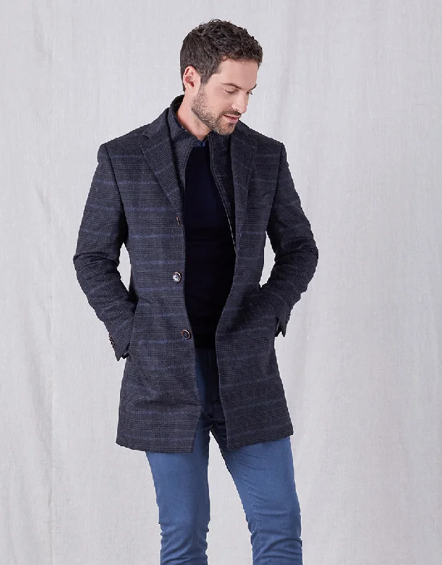 Compton Charcoal Check Overcoat Minimalist Men's Casual 