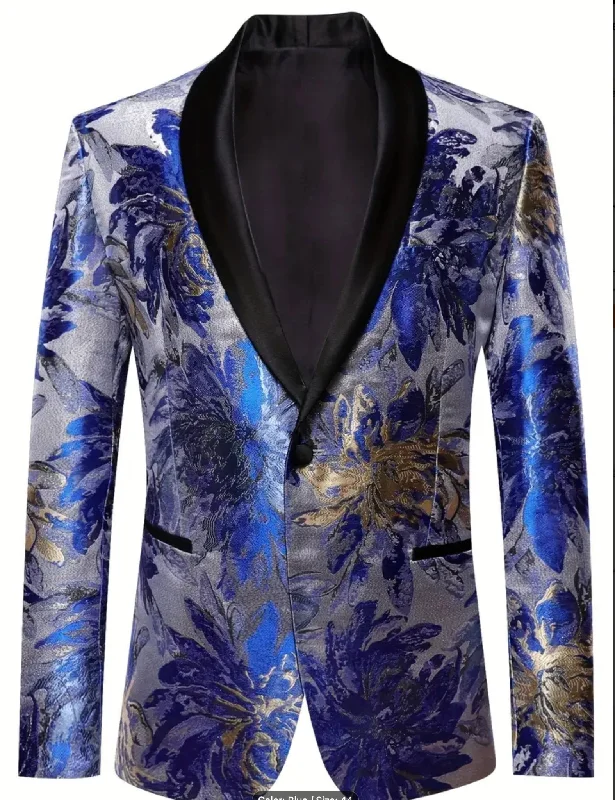 Men's Regular Fit Polyester Blend Suit Jacket with All Over Floral Print-PV238853 Luxurious Men's High