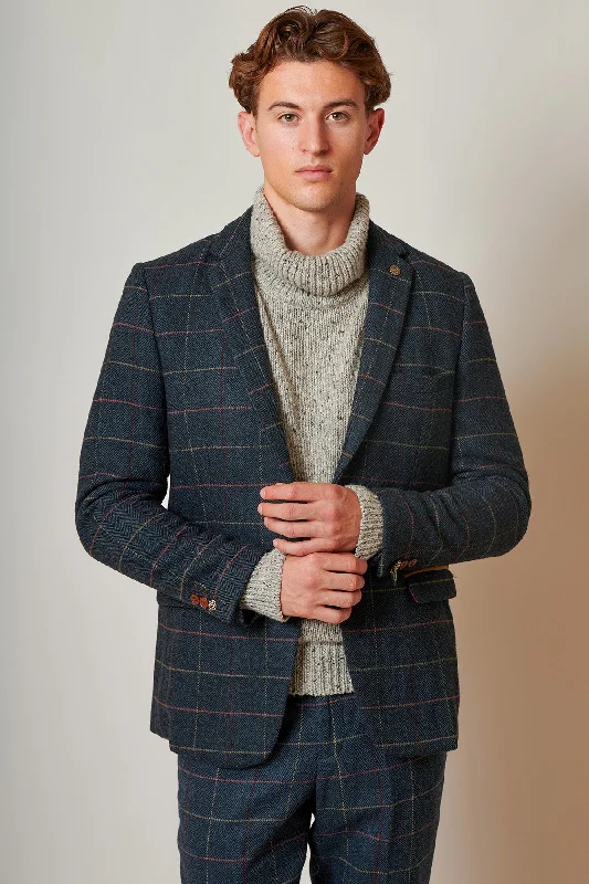 ETON - Navy Blue Tweed Check Blazer Stylish Men's Neon