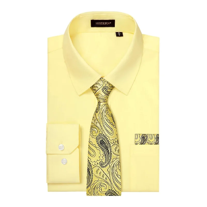 Men's Shirt with Tie Handkerchief Set - LIGHT YELLOW/GOLD Bold Men's Statement