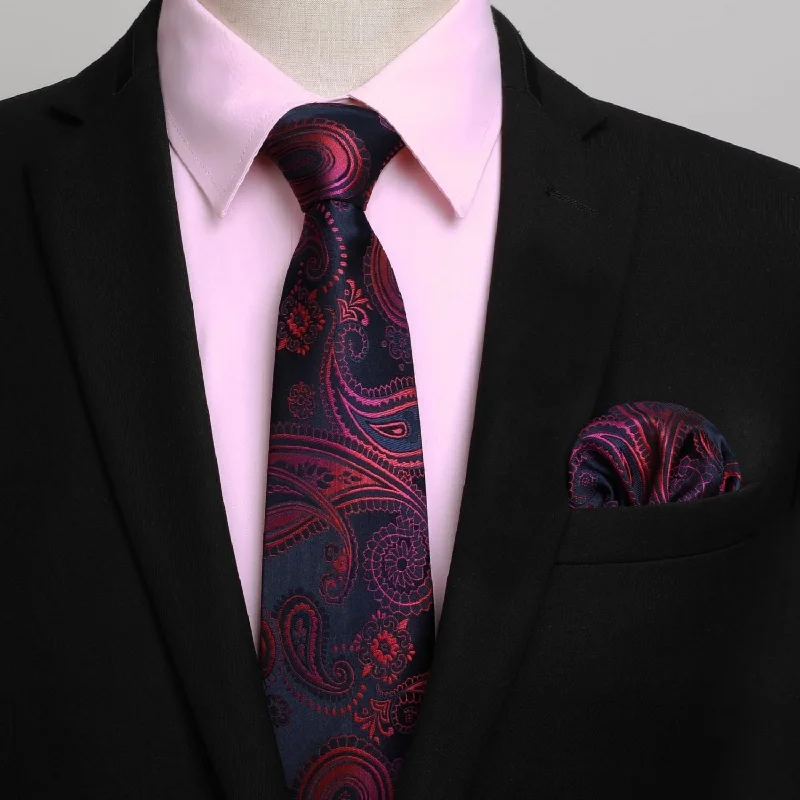 Men's Shirt with Tie Handkerchief Set - PINK/PAISLEY Rugged Men's Outdoor 