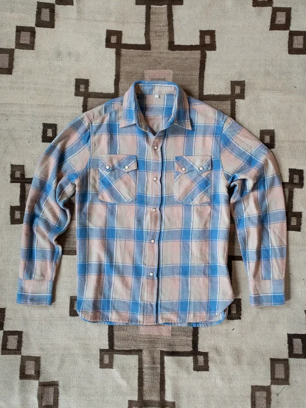 Washed Flannel Pearlsnap Shirt - Marine Blue Hearth Plaid Masculine Men's 