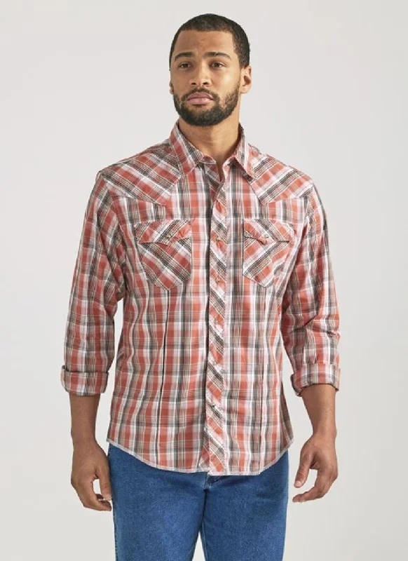 Wrangler Men’s Orange Plaid Print Shirt Artistic Men's Avant